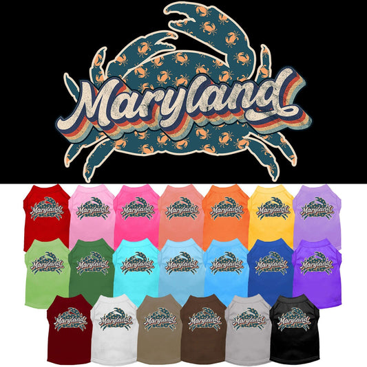 Pet Dog & Cat Screen Printed Shirt for Medium to Large Pets (Sizes 2XL-6XL), "Maryland Retro Crabs"