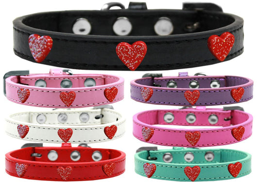 Dog, Puppy & Pet Widget Fashion  Collar, "Red Glitter Heart"