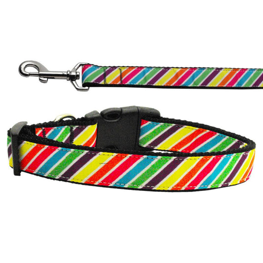 Pet Dog & Cat Nylon Collar or Leash, "Striped Rainbow"