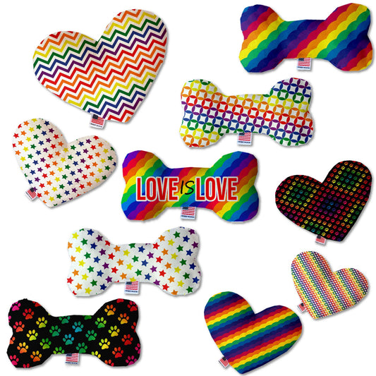 Pet and Dog Canvas or Plush Heart or Bone Toy, "Rainbow Pride Group" (Available in different sizes, and 7 different pattern options!)
