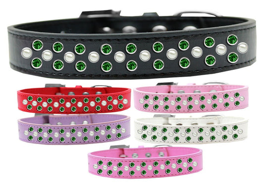 Dog, Puppy & Pet Fashion  Collar, "Pearl and Emerald Green Crystal Rimsets Sprinkles"