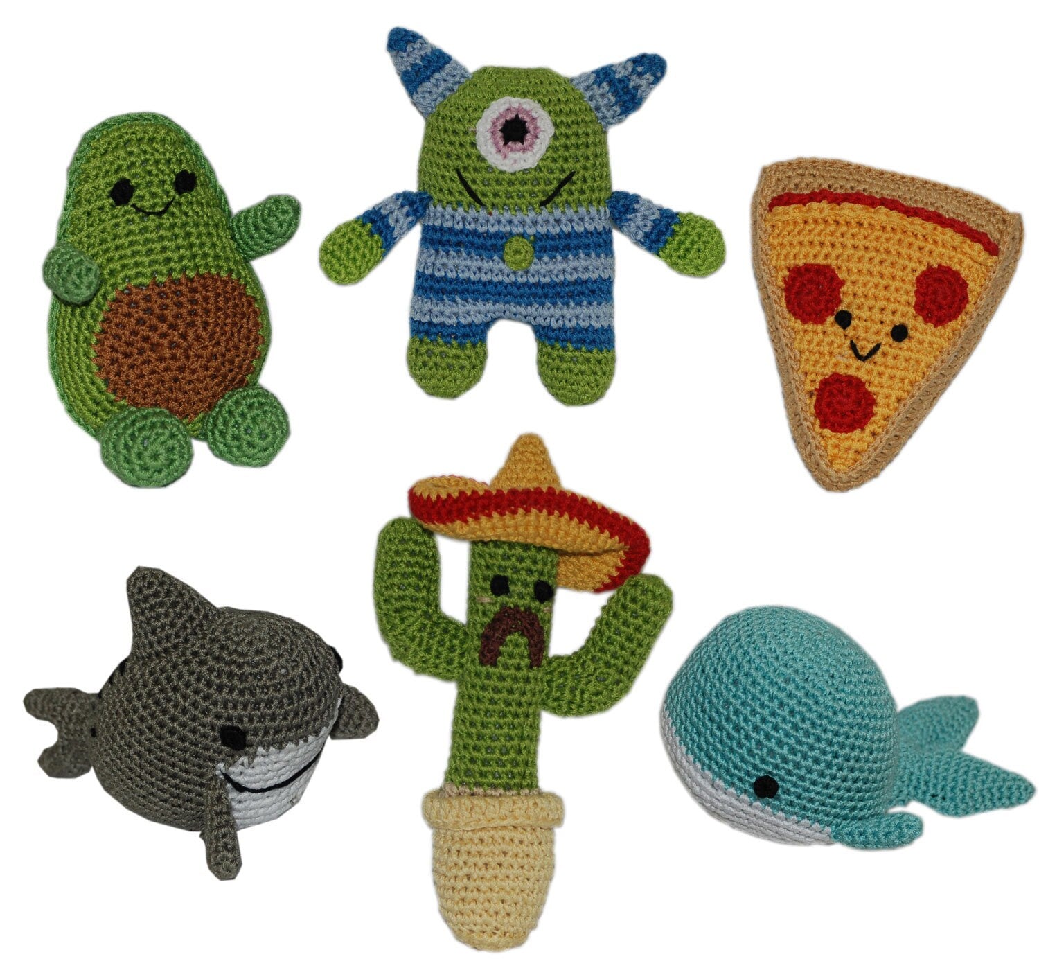 Knit Knacks Organic Cotton Pet & Dog Toys, (Choose from: Pizza, Avocado,  Monster, Shark, Whale or Cactus)
