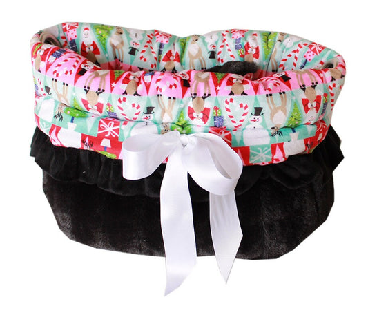 Christmas Dog, Puppy & Pet or Cat Reversible Snuggle Bugs Pet Bed, Bag, and Car Seat All-in-One, "Christmas Medley"
