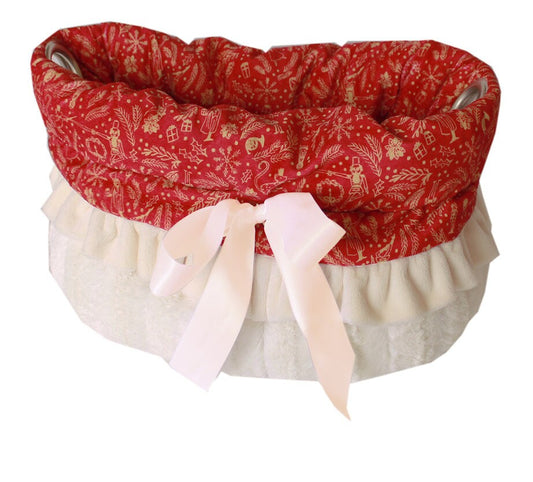 Christmas Dog, Puppy & Pet or Cat Reversible Snuggle Bugs Pet Bed, Bag, and Car Seat All-in-One, "Red Holiday Whimsy"