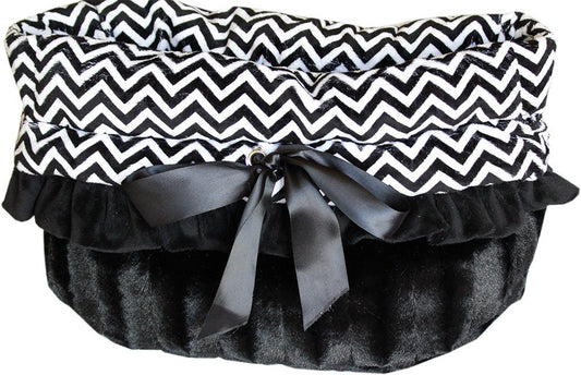Dog, Puppy & Pet or Cat Reversible Snuggle Bugs Pet Bed, Bag, and Car Seat All-in-One, "Black Chevron"