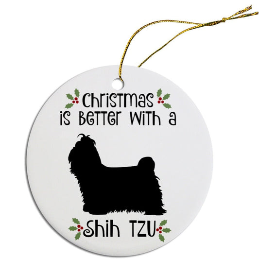 Dog Breed Specific Round Christmas Ornament, "Shih Tzu"