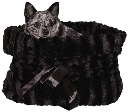 Dog, Puppy & Pet or Cat Reversible Snuggle Bugs Pet Bed, Bag, and Car Seat All-in-One, "Black on Black"