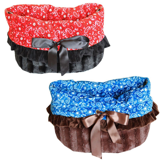 Dog, Puppy & Pet or Cat Reversible Snuggle Bugs Pet Bed, Bag, and Car Seat All-in-One, "Red or Blue Western"