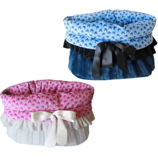 Dog, Puppy & Pet or Cat Reversible Snuggle Bugs Pet Bed, Bag, and Car Seat All-in-One, "Light Pink or Baby Blue Skulls"