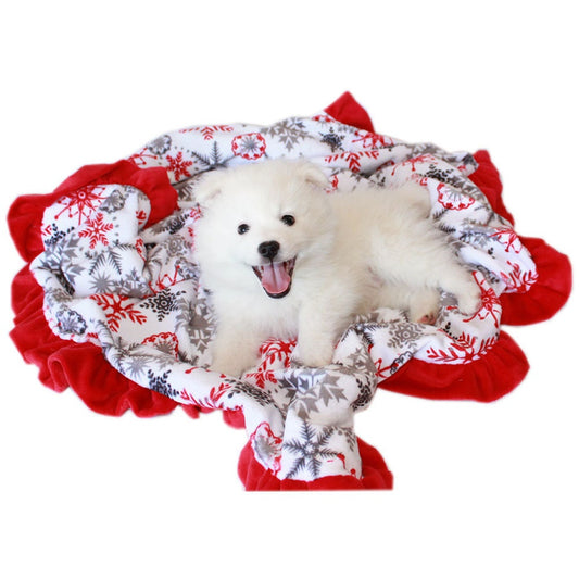 Christmas Dog, Puppy & Pet or Cat Sleepytime Cuddle Blankets, "Red Snowflake"