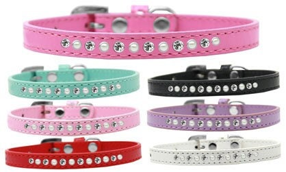 Dog, Puppy and Pet Fashion Leather Collar "Pearl & Clear Crystals"