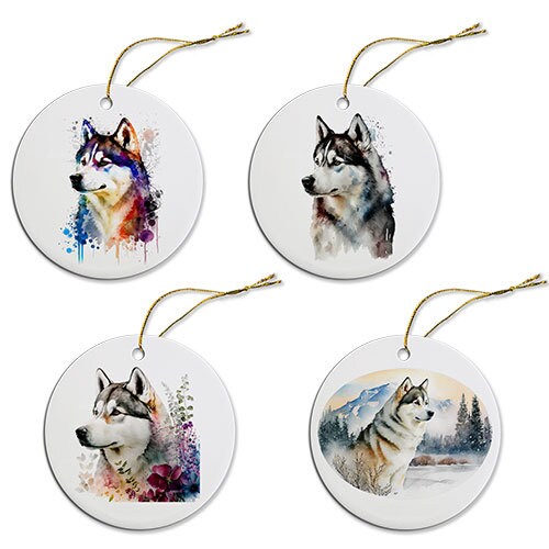 Dog Breed Specific Round Christmas Ornament, &quot;Siberian Husky&quot;