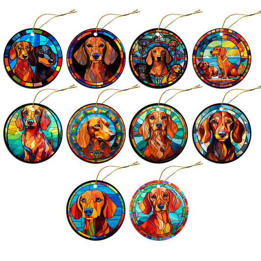 Dog Breed Christmas Ornament Stained Glass Style, &quot;Dachshund&quot;