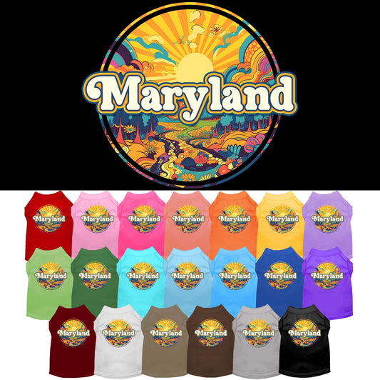 Pet Dog & Cat Screen Printed Shirt, "Maryland Trippy Peaks"