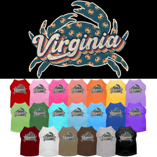 Pet Dog & Cat Screen Printed Shirt for Small to Medium Pets (Sizes XS-XL), "Virginia Retro Crabs"