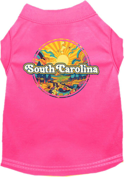 Pet Dog & Cat Screen Printed Shirt, "South Carolina Trippy Peaks"