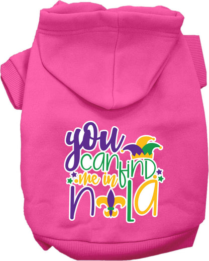 Pet Dog & Cat Screen Printed Hoodie for Small to Medium Pets (Sizes XS-XL), "You Can Find Me In Nola"