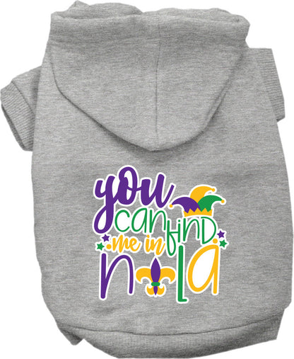 Pet Dog & Cat Screen Printed Hoodie for Small to Medium Pets (Sizes XS-XL), "You Can Find Me In Nola"