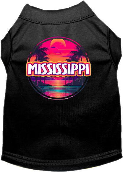Pet Dog & Cat Screen Printed Shirt for Small to Medium Pets (Sizes XS-XL), "Mississippi Neon Beach Sunset"