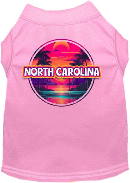 Pet Dog & Cat Screen Printed Shirt for Small to Medium Pets (Sizes XS-XL), "North Carolina Neon Beach Sunset"