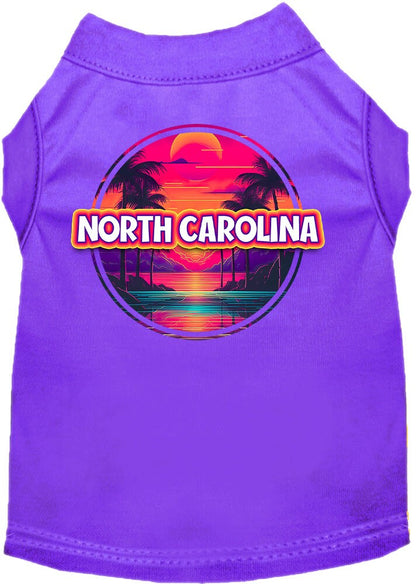 Pet Dog & Cat Screen Printed Shirt for Small to Medium Pets (Sizes XS-XL), "North Carolina Neon Beach Sunset"
