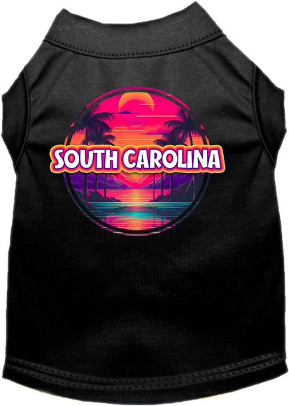 Pet Dog & Cat Screen Printed Shirt for Small to Medium Pets (Sizes XS-XL), "South Carolina Neon Beach Sunset"