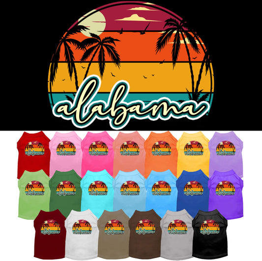 Pet Dog & Cat Screen Printed Shirt for Small to Medium Pets (Sizes XS-XL), &quot;Alabama Retro Beach Sunset&quot;