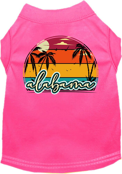 Pet Dog & Cat Screen Printed Shirt for Small to Medium Pets (Sizes XS-XL), "Alabama Retro Beach Sunset"