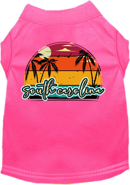 Pet Dog & Cat Screen Printed Shirt for Medium to Large Pets (Sizes 2XL-6XL), "South Carolina Retro Beach Sunset"