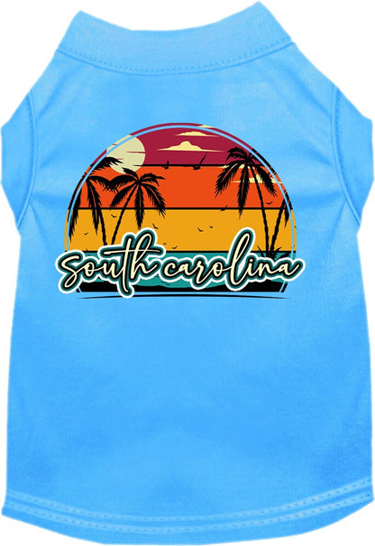 Pet Dog & Cat Screen Printed Shirt for Medium to Large Pets (Sizes 2XL-6XL), "South Carolina Retro Beach Sunset"