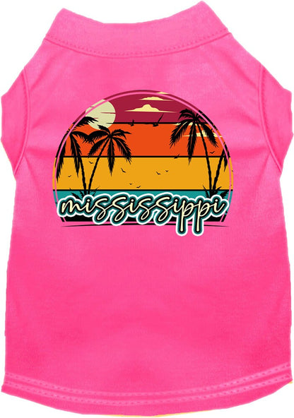 Pet Dog & Cat Screen Printed Shirt for Medium to Large Pets (Sizes 2XL-6XL), "Mississippi Retro Beach Sunset"