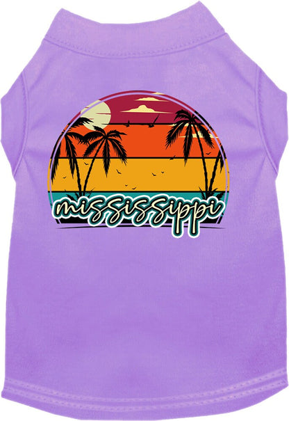 Pet Dog & Cat Screen Printed Shirt for Medium to Large Pets (Sizes 2XL-6XL), "Mississippi Retro Beach Sunset"