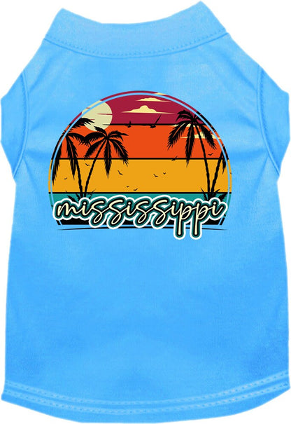 Pet Dog & Cat Screen Printed Shirt for Small to Medium Pets (Sizes XS-XL), "Mississippi Retro Beach Sunset"