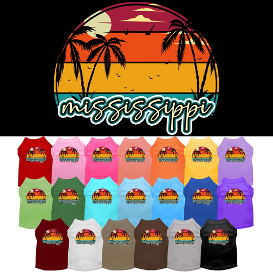 Pet Dog & Cat Screen Printed Shirt for Small to Medium Pets (Sizes XS-XL), &quot;Mississippi Retro Beach Sunset&quot;
