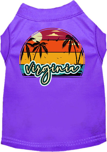 Pet Dog & Cat Screen Printed Shirt for Small to Medium Pets (Sizes XS-XL), "Virginia Retro Beach Sunset"