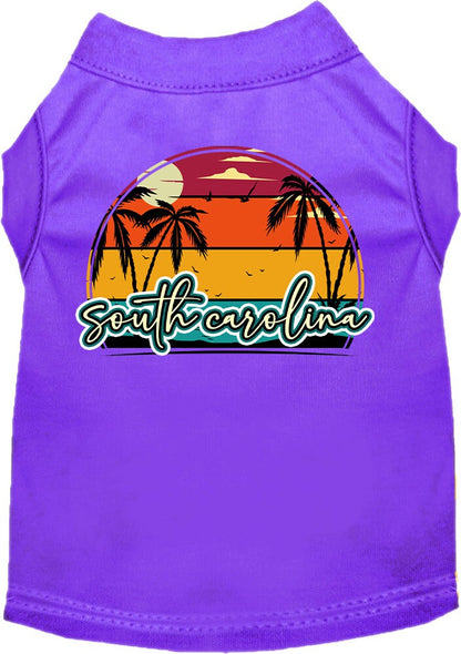 Pet Dog & Cat Screen Printed Shirt for Small to Medium Pets (Sizes XS-XL), "South Carolina Retro Beach Sunset"