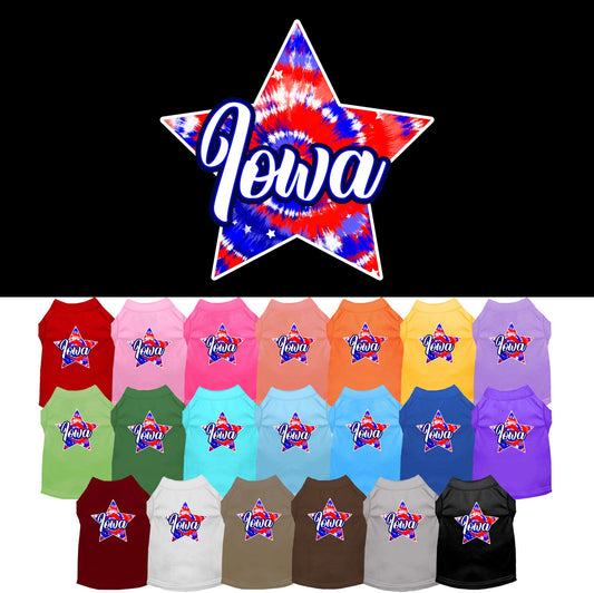 Pet Dog & Cat Screen Printed Shirt for Small to Medium Pets (Sizes XS-XL), &quot;Iowa Patriotic Tie Dye&quot;