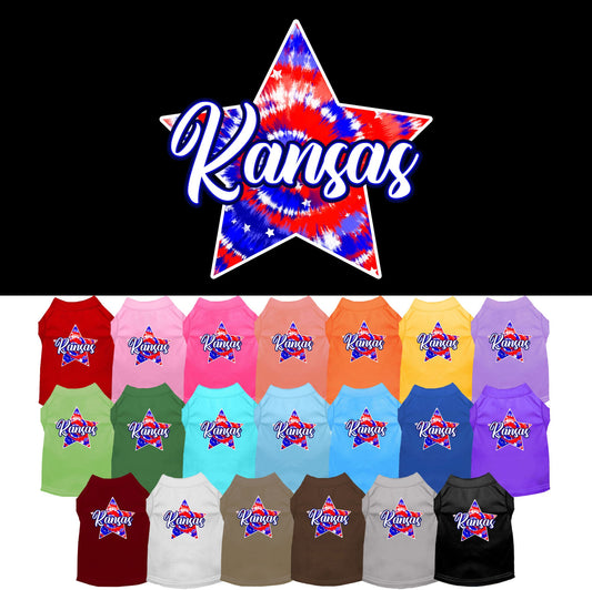 Pet Dog & Cat Screen Printed Shirt for Small to Medium Pets (Sizes XS-XL), &quot;Kansas Patriotic Tie Dye&quot;