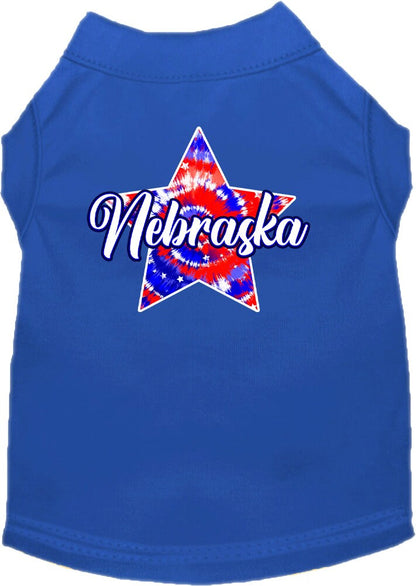 Pet Dog & Cat Screen Printed Shirt for Small to Medium Pets (Sizes XS-XL), "Nebraska Patriotic Tie Dye"