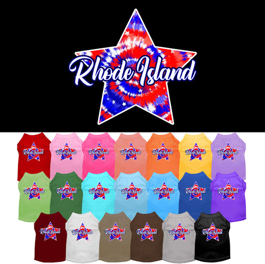 Pet Dog & Cat Screen Printed Shirt for Medium to Large Pets (Sizes 2XL-6XL), &quot;Rhode Island Patriotic Tie Dye&quot;