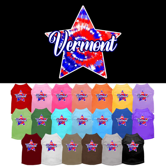 Pet Dog & Cat Screen Printed Shirt for Small to Medium Pets (Sizes XS-XL), &quot;Vermont Patriotic Tie Dye&quot;