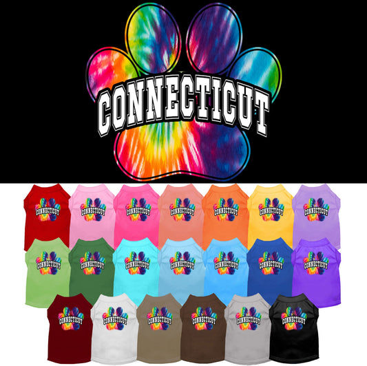 Pet Dog & Cat Screen Printed Shirt for Small to Medium Pets (Sizes XS-XL), &quot;Connecticut Bright Tie Dye&quot;