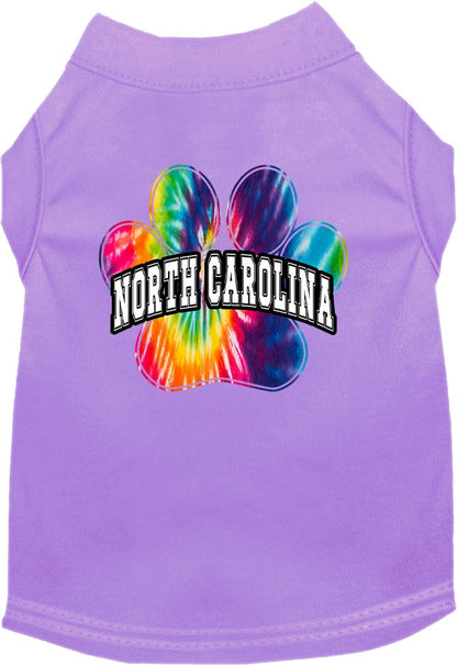 Pet Dog & Cat Screen Printed Shirt for Small to Medium Pets (Sizes XS-XL), "North Carolina Bright Tie Dye"