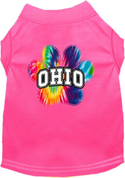 Pet Dog & Cat Screen Printed Shirt for Small to Medium Pets (Sizes XS-XL), "Ohio Bright Tie Dye"