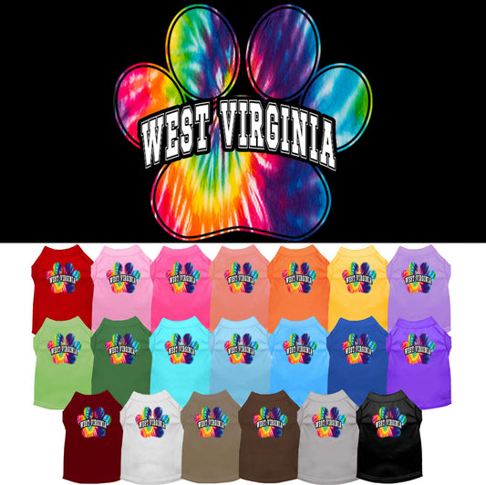 Pet Dog & Cat Screen Printed Shirt for Small to Medium Pets (Sizes XS-XL), &quot;West Virginia Bright Tie Dye&quot;