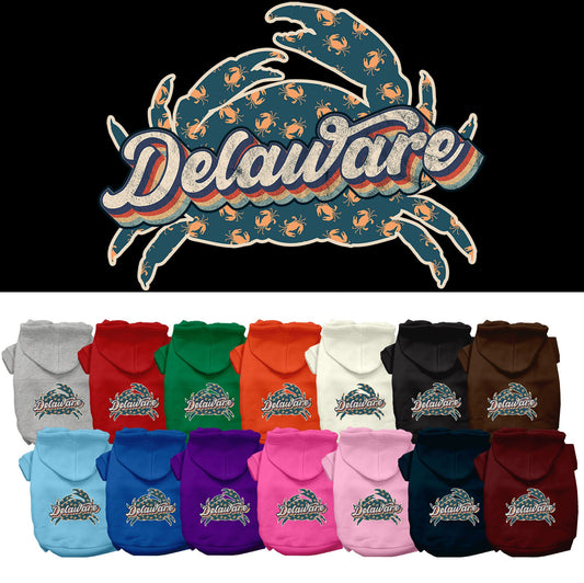 Pet Dog & Cat Screen Printed Hoodie for Medium to Large Pets (Sizes 2XL-6XL), &quot;Delaware Retro Crabs&quot;