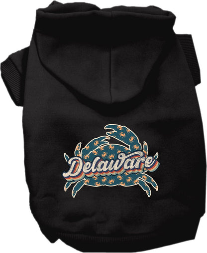 Pet Dog & Cat Screen Printed Hoodie for Medium to Large Pets (Sizes 2XL-6XL), "Delaware Retro Crabs"