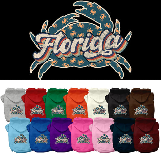 Pet Dog & Cat Screen Printed Hoodie for Small to Medium Pets (Sizes XS-XL), &quot;Florida Retro Crabs&quot;