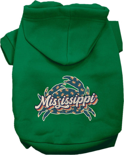 Pet Dog & Cat Screen Printed Hoodie for Small to Medium Pets (Sizes XS-XL), "Mississippi Retro Crabs"