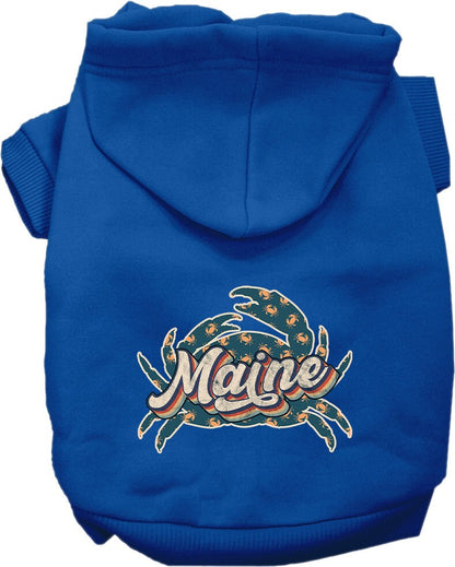 Pet Dog & Cat Screen Printed Hoodie for Small to Medium Pets (Sizes XS-XL), "Maine Retro Crabs"